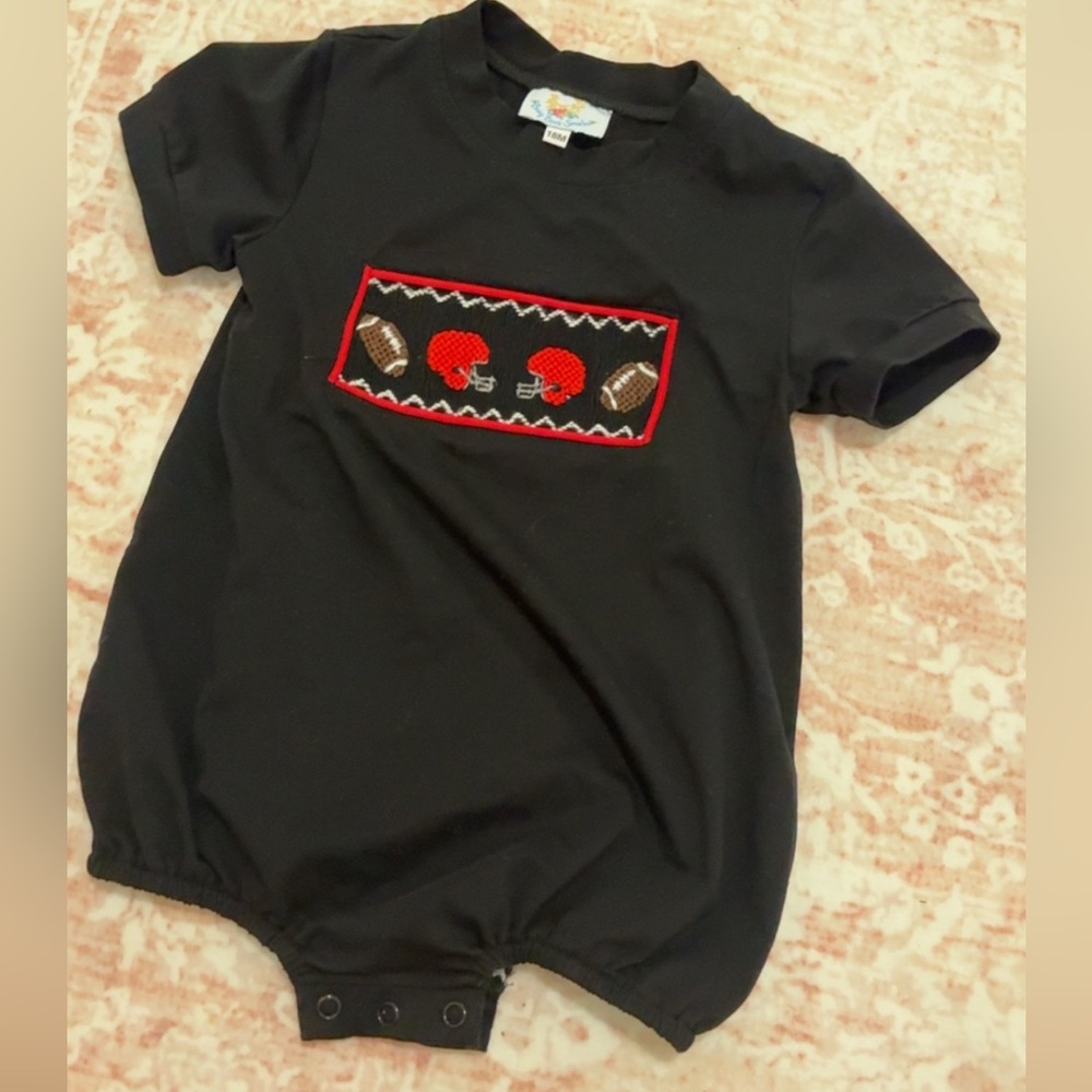 Black Football-Themed Kids Romper